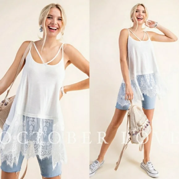 SALE! White Lacey Trimmed Cami Tunic - Picture 2 of 2